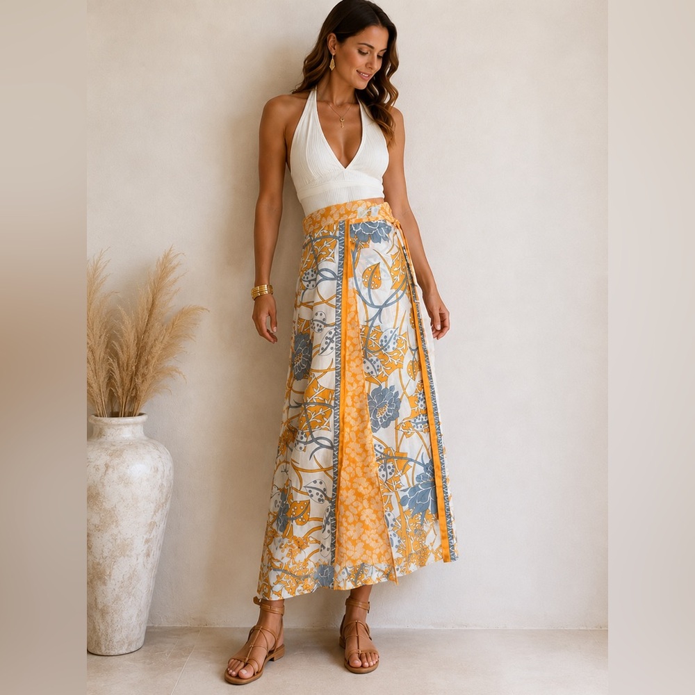 Boho Silk Blend Wrap Skirt